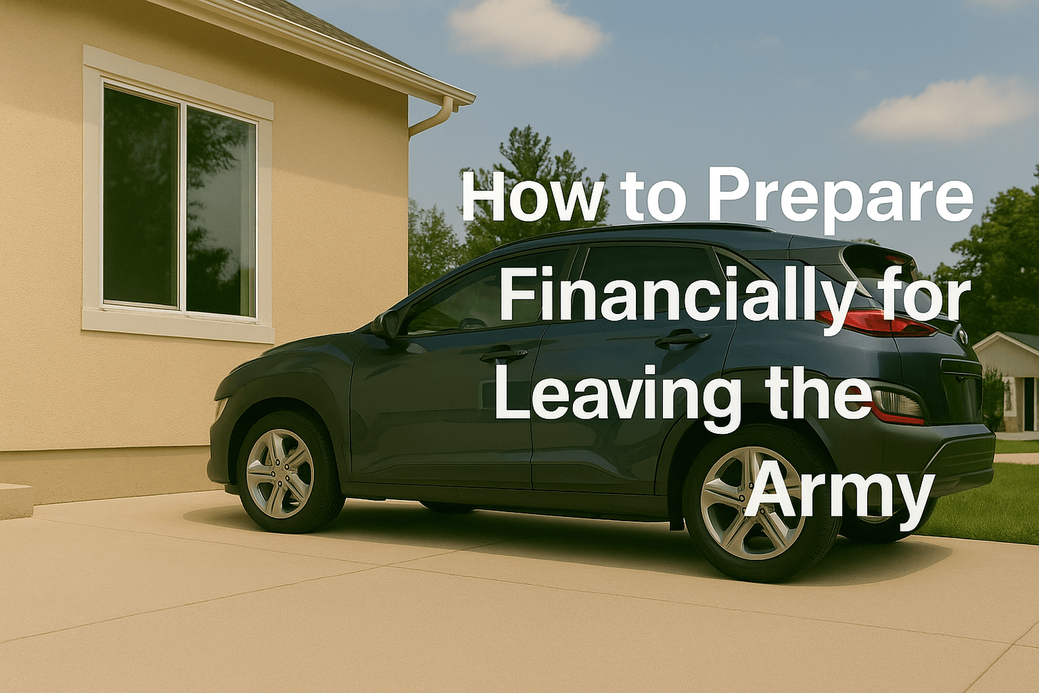 Car parked in driveway representing transition planning with text about how to prepare financially for leaving the Army.