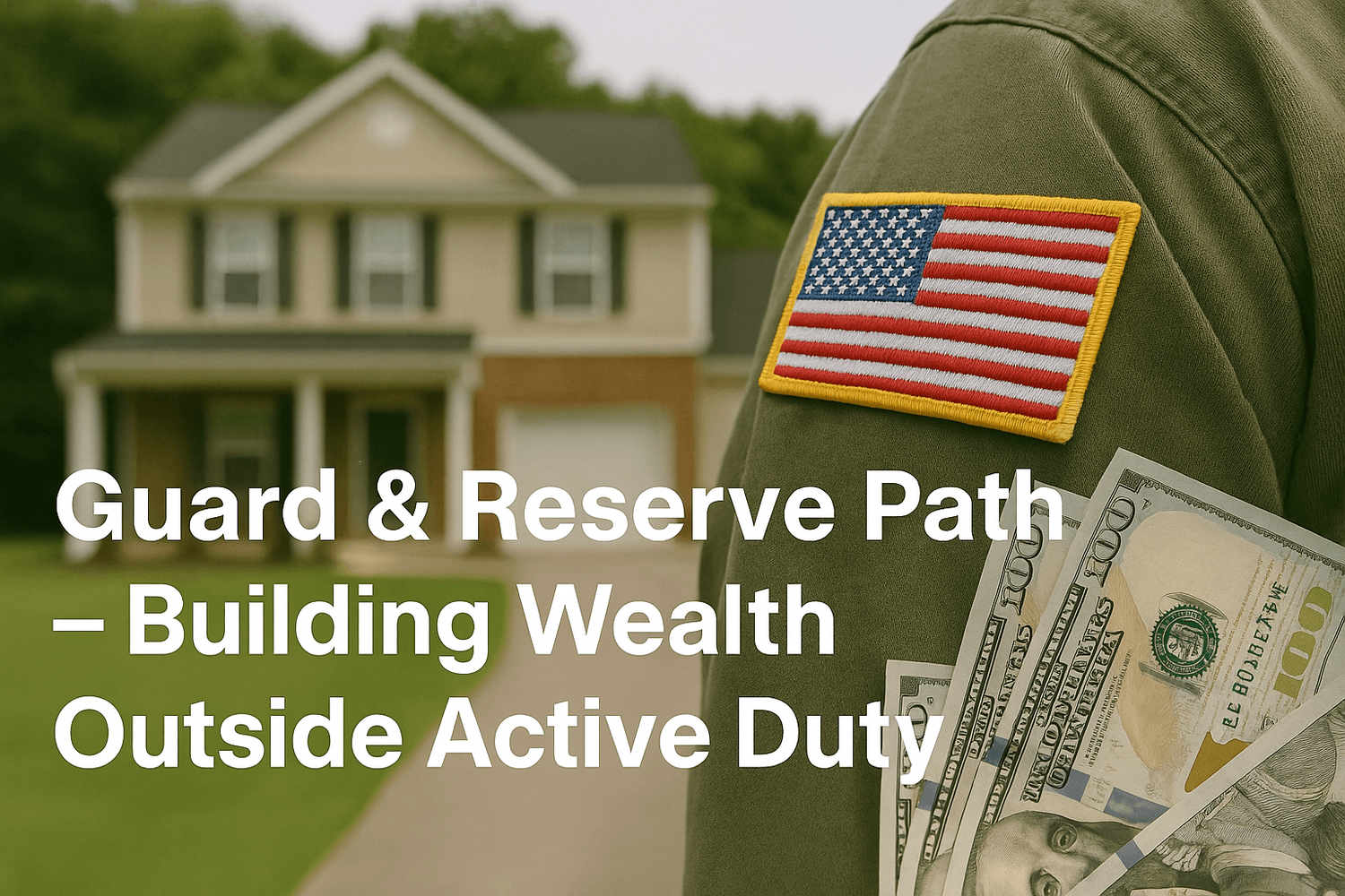 Soldier in uniform with American flag patch holding cash, symbolizing wealth opportunities through National Guard and Reserve paths outside active duty