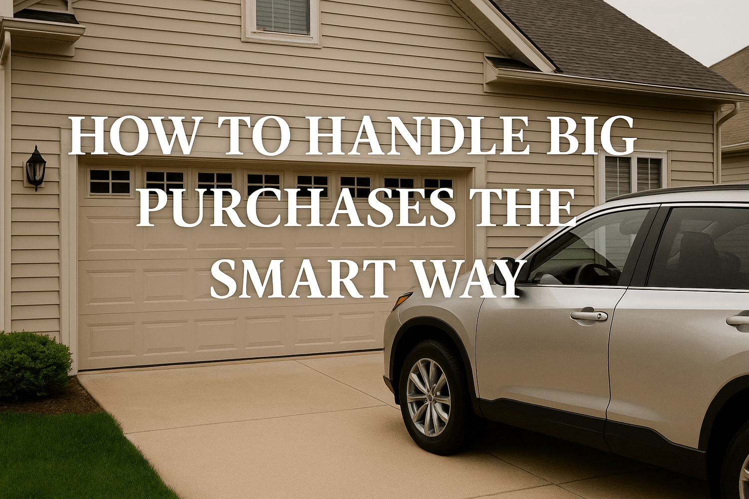 Silver SUV parked in front of a suburban home garage, representing smart strategies for managing large purchases like vehicles and houses.