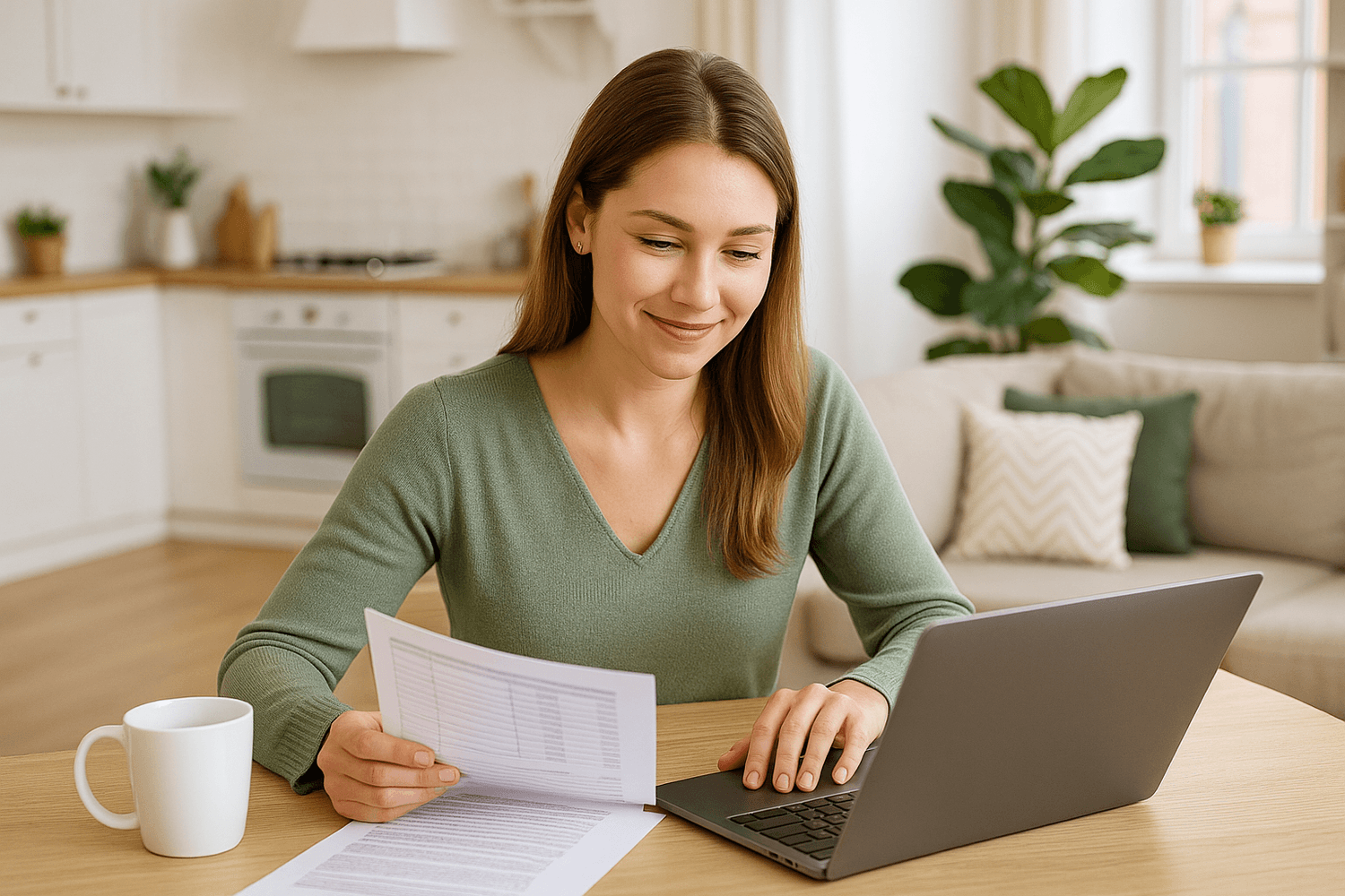 Person reviewing financial documents and budget information on a laptop at home
