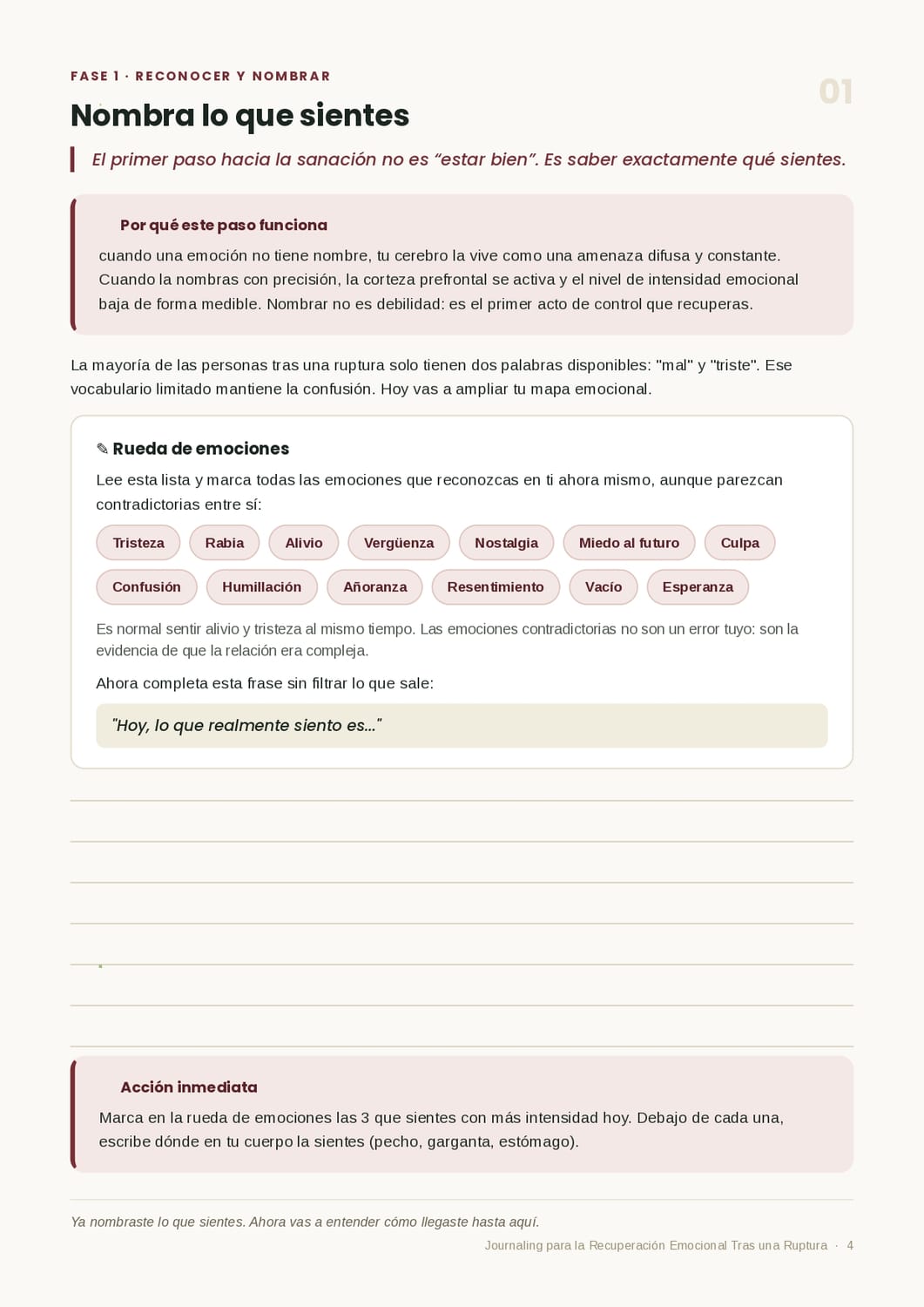 Captura real del interior: ejercicio Nombra lo que sientes
