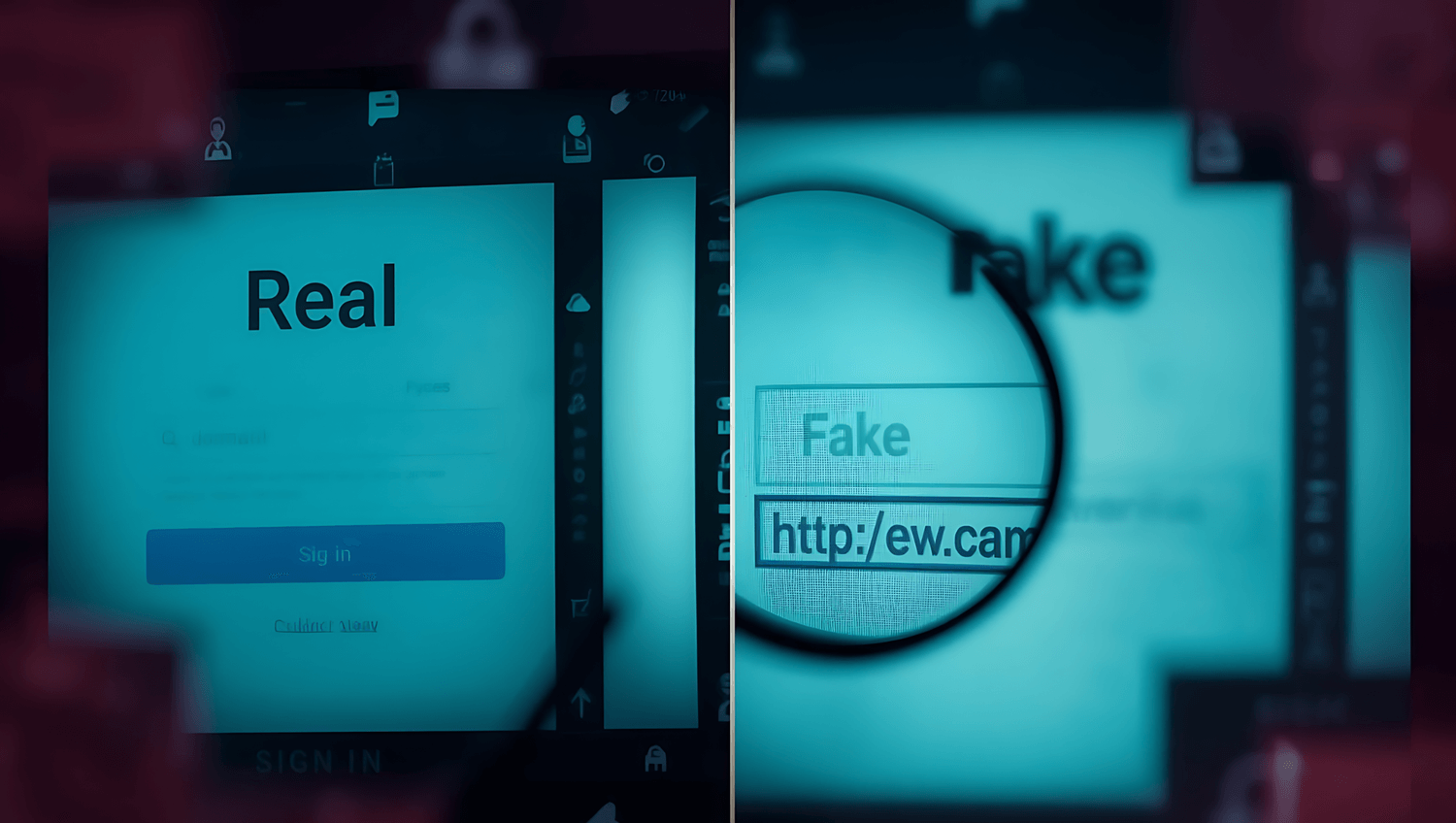 Split-screen image comparing ‘real’ vs ‘fake’ content, illustrating how AI can generate convincing fake visuals.