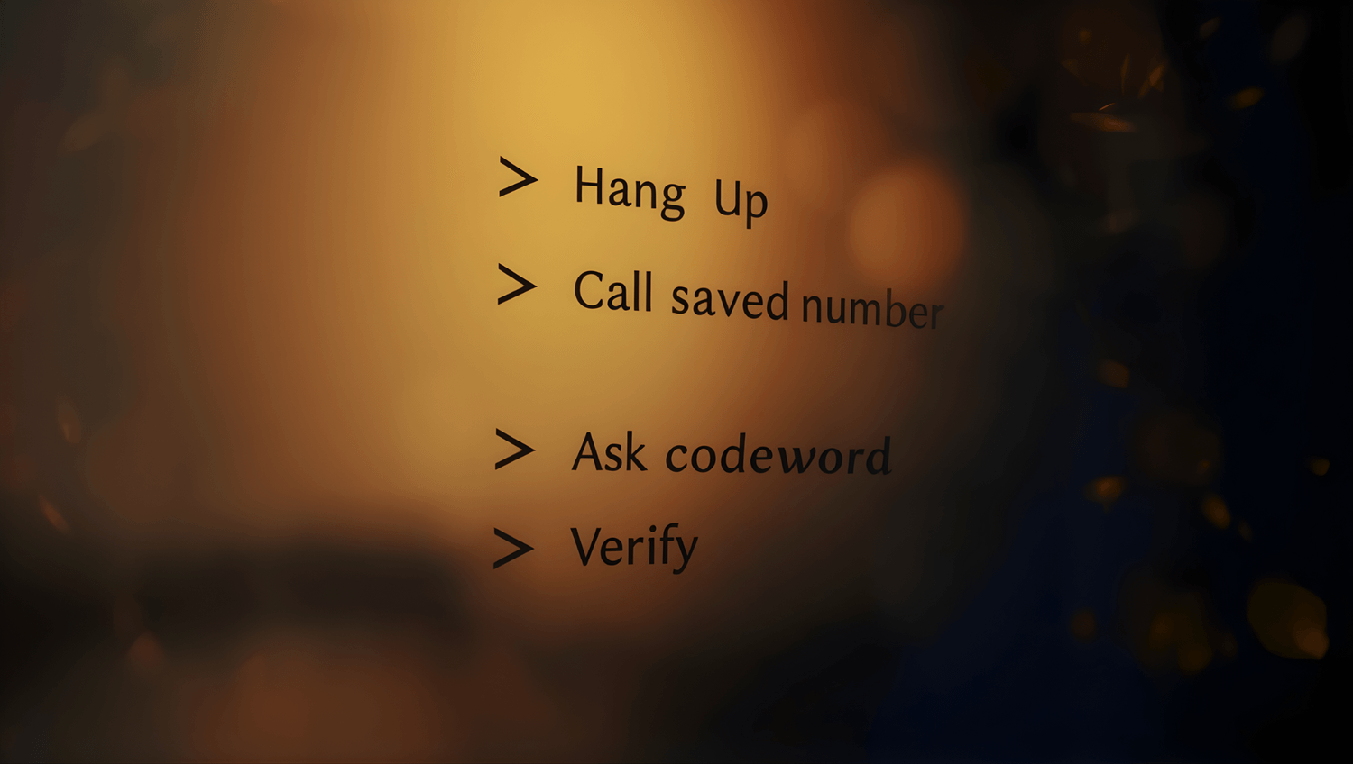 Image showing three safety steps to beat voice-clone scams: hang up, call a saved number, and use a family codeword.