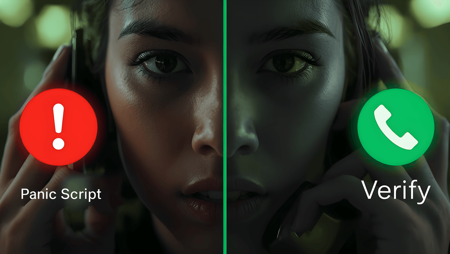 Image of a smartphone screen warning to verify identity during a suspicious call or message.