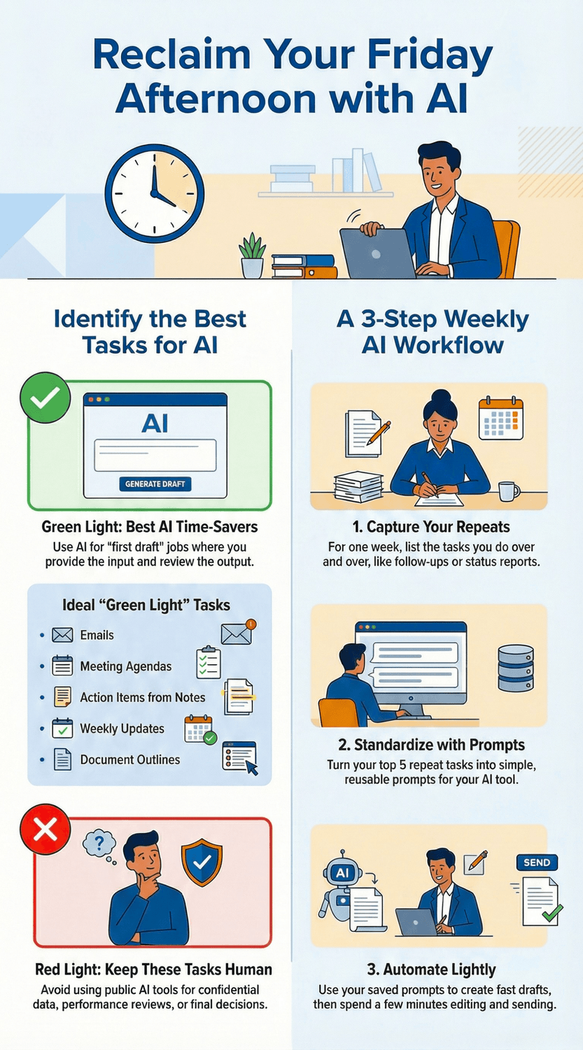 Infographic explaining how AI makes scams more convincing and outlining a simple safety routine: pause, switch to a second channel, and use a family pass-phrase.