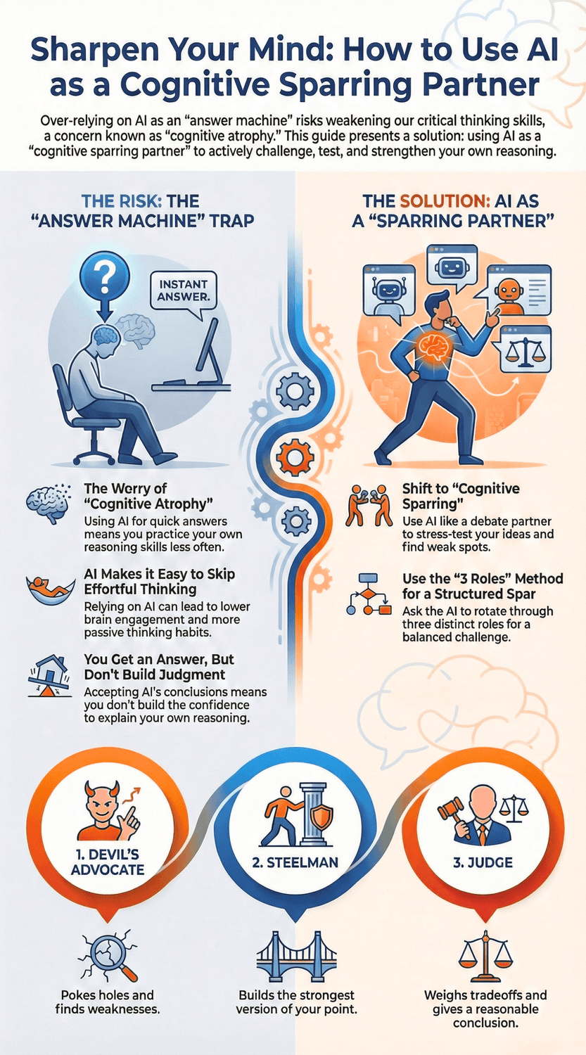 Infographic explaining how AI makes scams more convincing and outlining a simple safety routine: pause, switch to a second channel, and use a family pass-phrase.