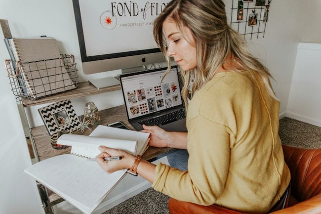 woman working from home on a laptop