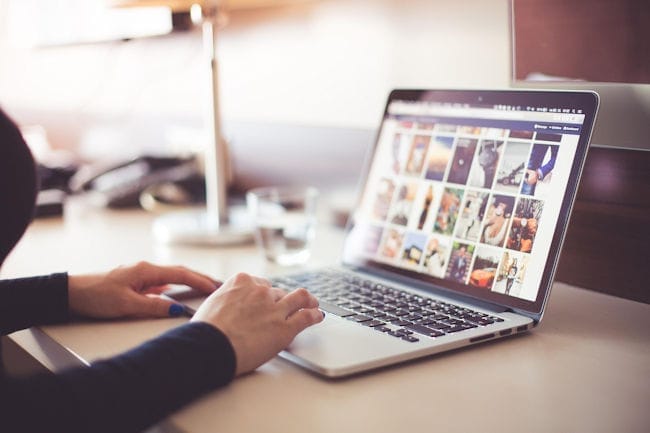 woman working online on laptop