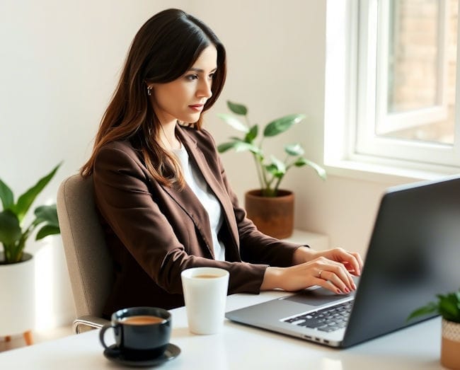 woman working online