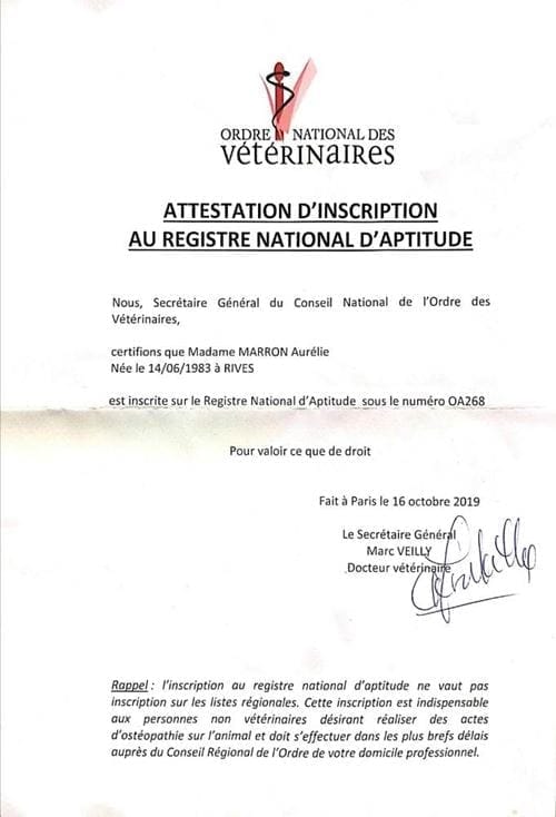 Inscription au Registre National d'Aptitude