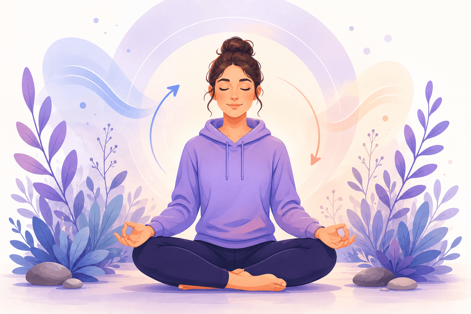 Illustration douce d’une personne qui respire calmement pour gérer le stress avant un examen