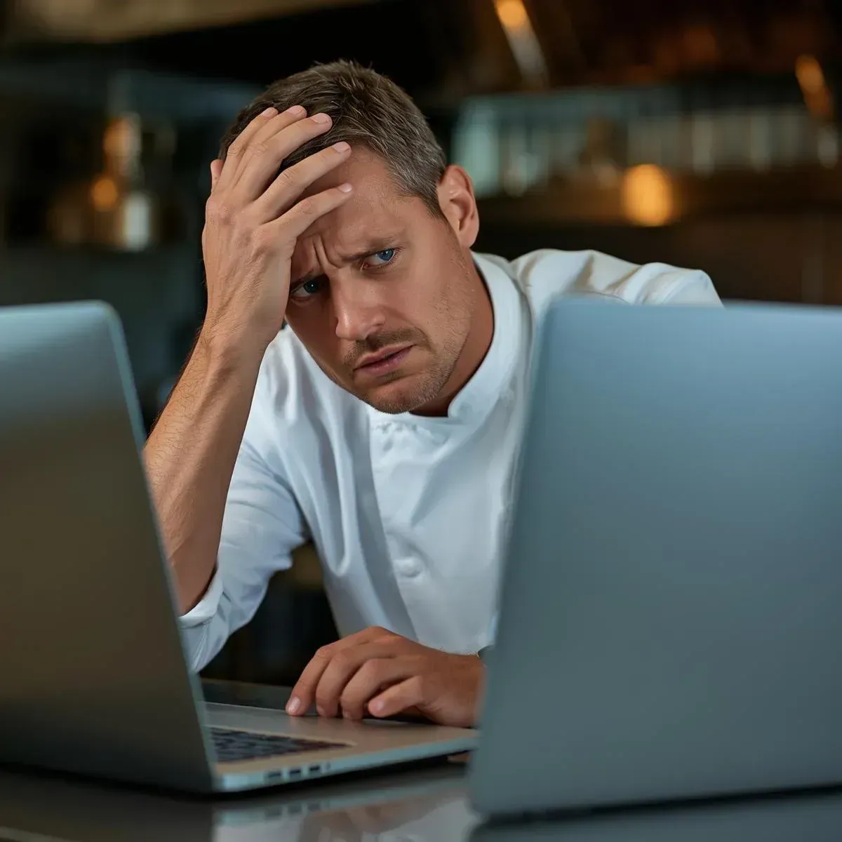 Chef preocupado revisando costos