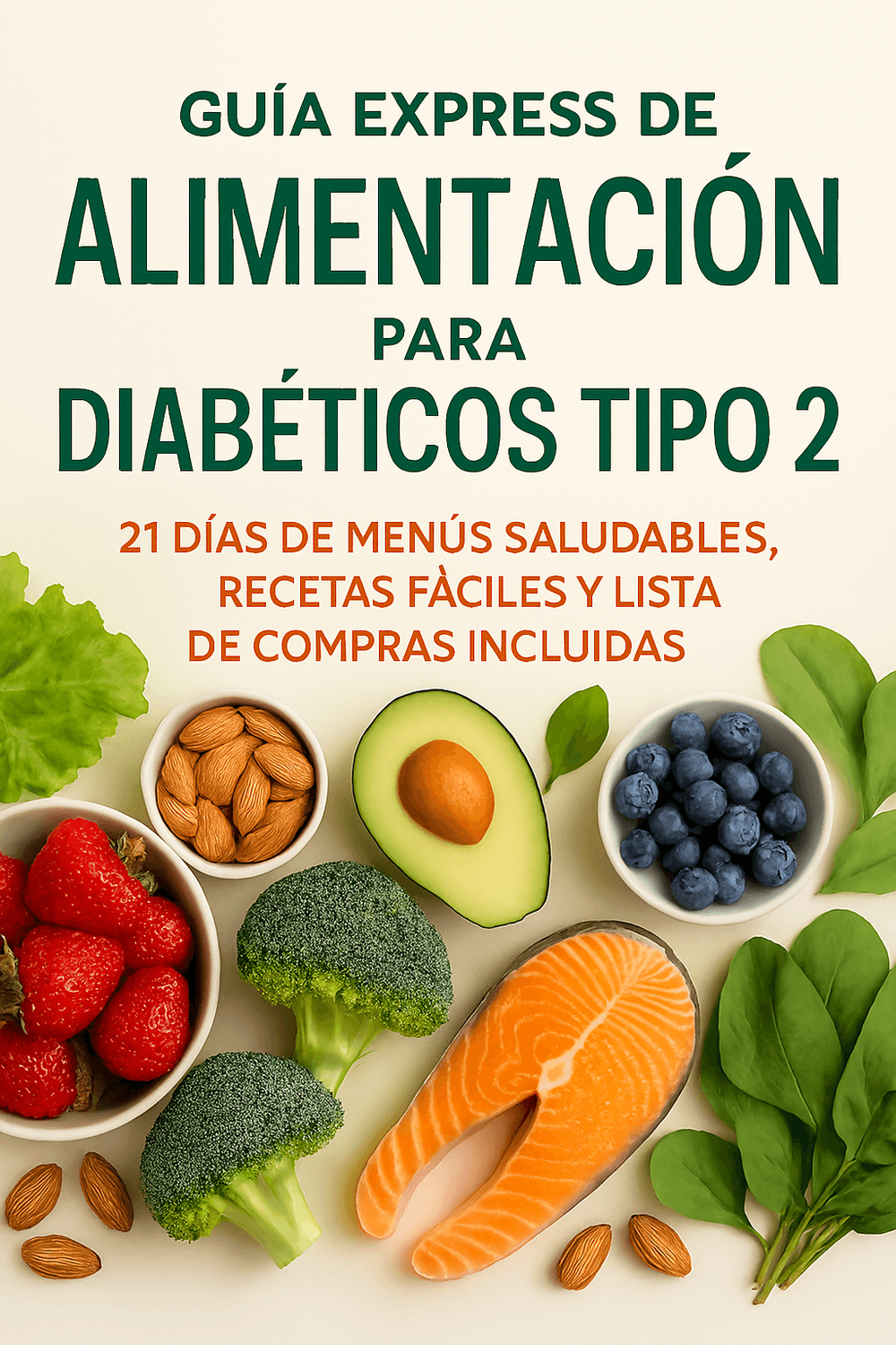 Portada del ebook Guía express de alimentación para diabéticos tipo 2 con frutas y verduras en la encimera