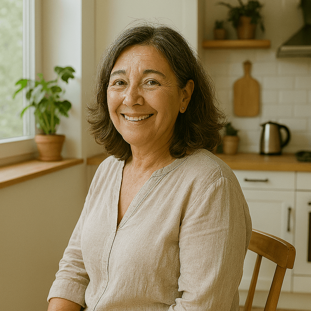 Testimonio de María, sonriente y feliz en la cocina