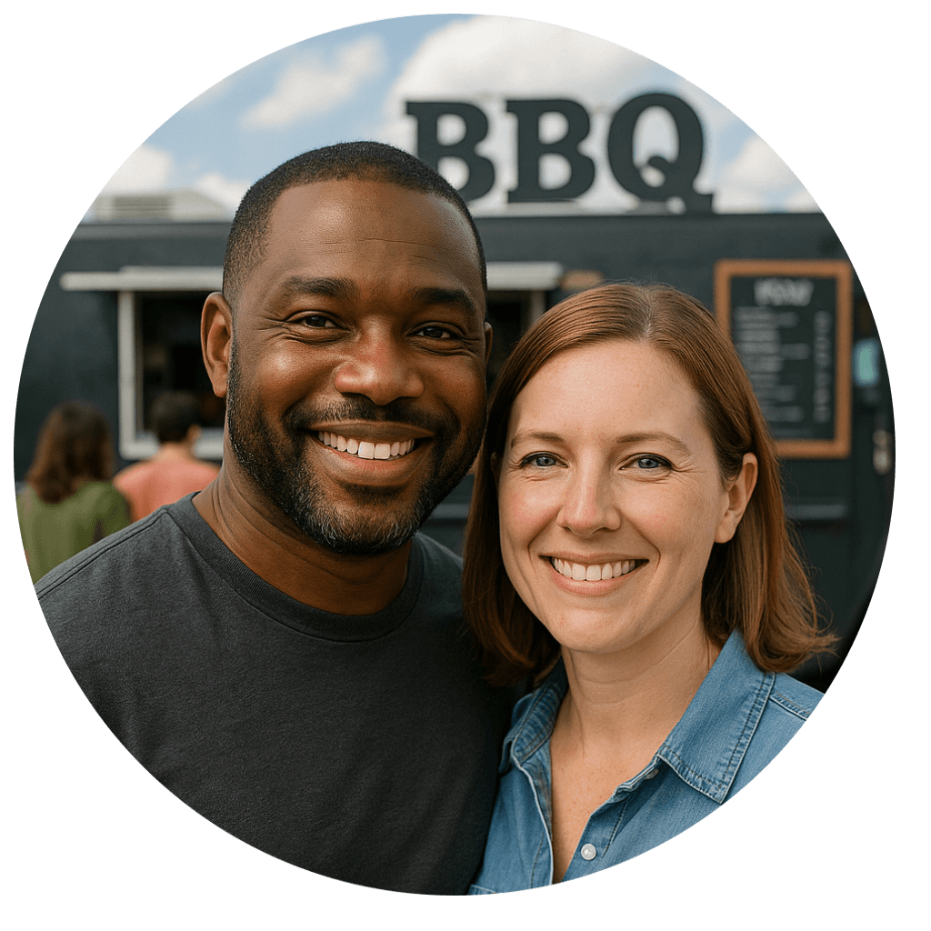 Marc & Elaine fun photo in front of their food truck