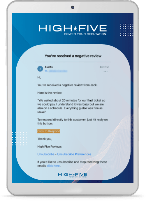 iPad tablet with a bad review pulled up on the screen
