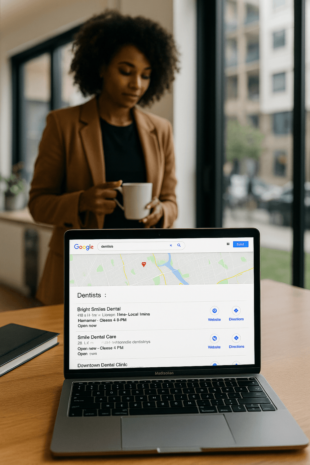 Girl in diner scanning the QR Code to leave a Google Review