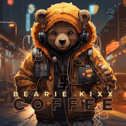 Young Bearie Kixx in gold jacket and headphones, representing the start of the relentless pursuit journey. ('Coffee' cover art)