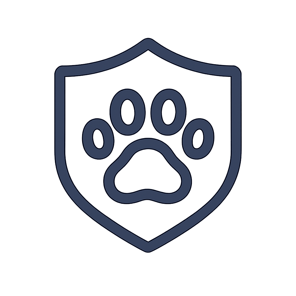 Shield icon with paw print symbolizing trustworthy and reliable pet care, representing the peace of mind that comes from having a dependable local pet sitter who treats pets like family with patience, love, and care.