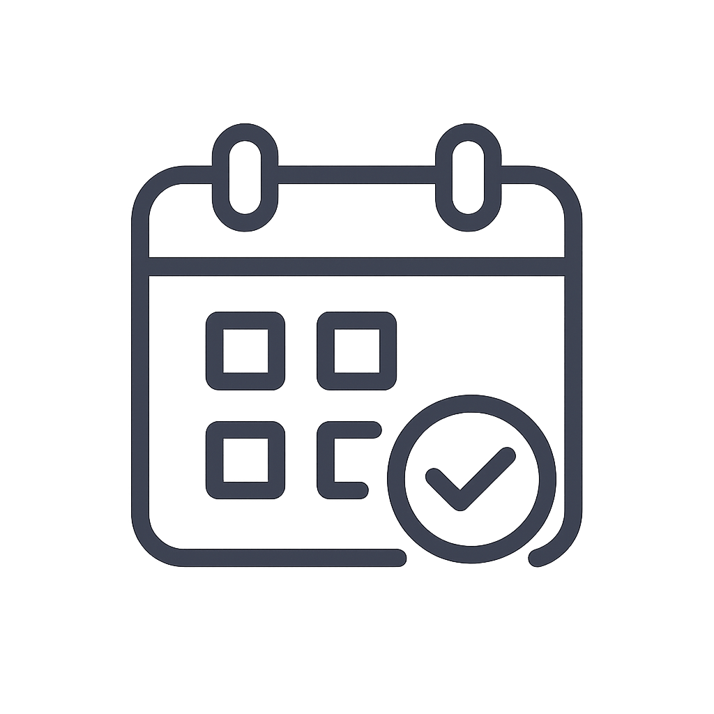  Simple line drawing of a calendar grid, representing the ability to easily adjust and request pet sitting visits through the client portal.