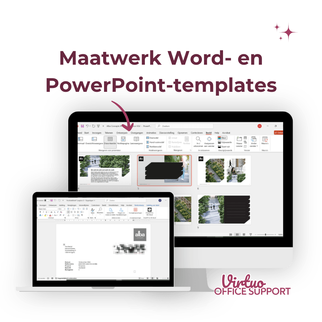 Voorbeeld van Word- en PowerPointtemplates op maat