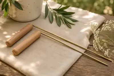 Baguettes de radiesthésie prêtées pendant l’atelier
