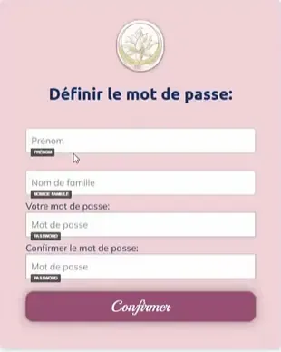 Écran de création du mot de passe de l’espace de formation