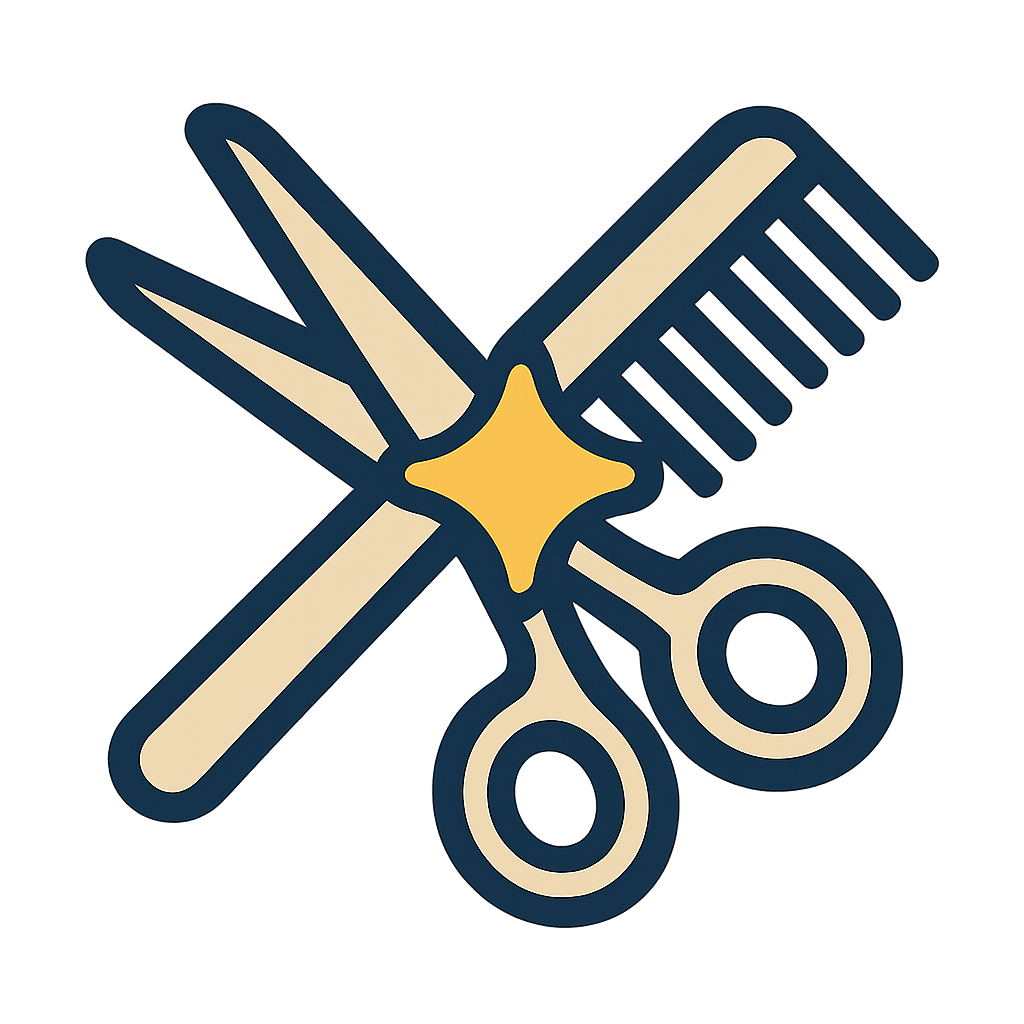Symbol mit Schere und Kamm – ideal für Friseursalons, Kosmetikstudios und Beauty-Dienstleister mit lokalem Kundenstamm