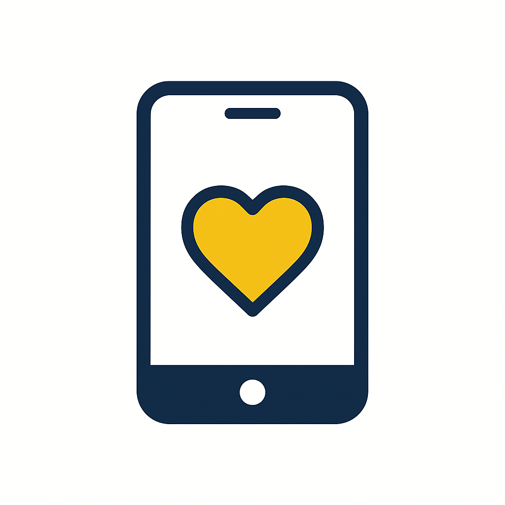 Smartphone mit Herzsymbol – Kurs über Instagram-Marketing ohne Tänze, speziell für Handwerker und lokale Dienstleister