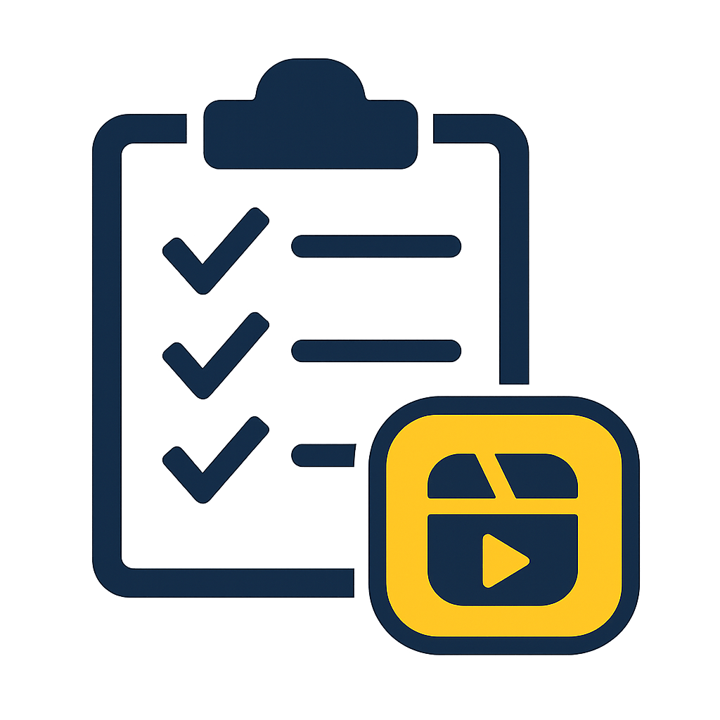 Icon mit Checkliste und Reels-Symbol – zeigt, was eine Website wirklich braucht