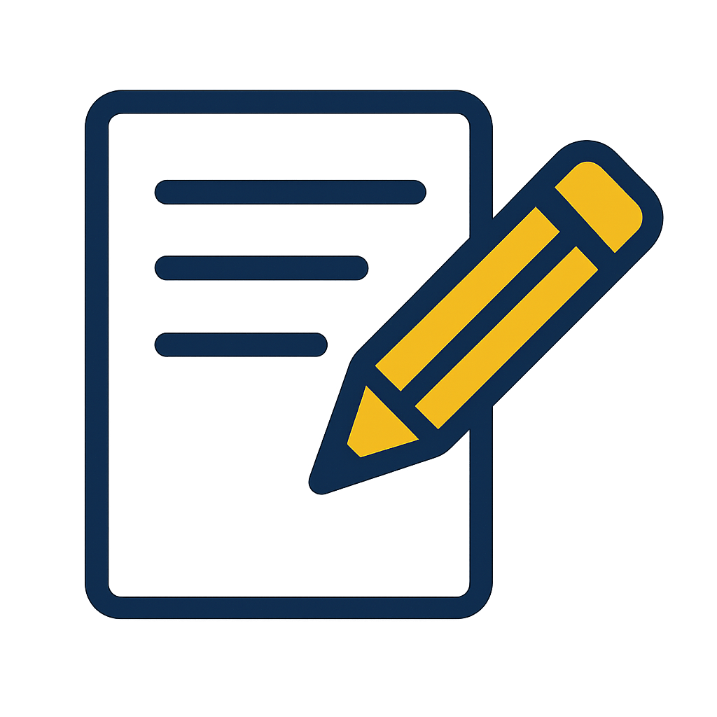 Icon mit Dokument und Stift – Inhalte, die Vertrauen schaffen