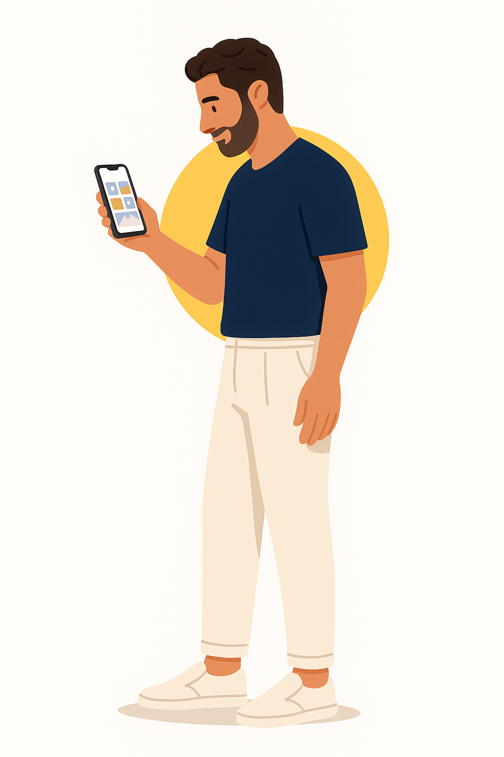 Gründer Moritz Kemmerer schaut auf sein Smartphone – Symbolbild für moderne, einfache Umsetzung von Instagram-Marketing für kleine Betriebe.