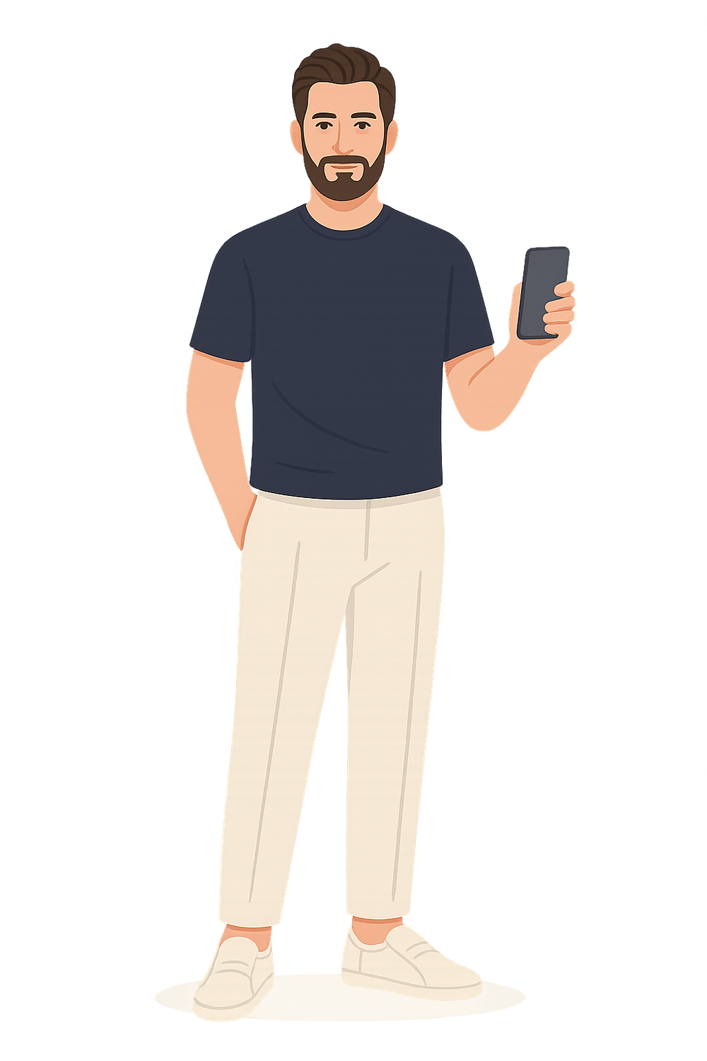 Darstellung des Gründers Moritz Kemmerer mit Smartphone als visueller Verweis auf den „Über uns“-Bereich