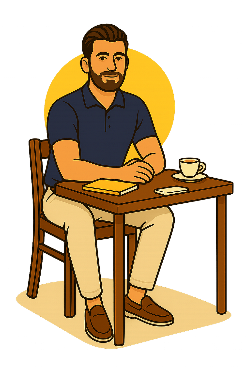 Moritz Kemmerer, Gründer von Visibee, sitzt mit Notizbuch und Kaffee am Tisch – Einstieg in den eBook-Bereich für kleine Betriebe