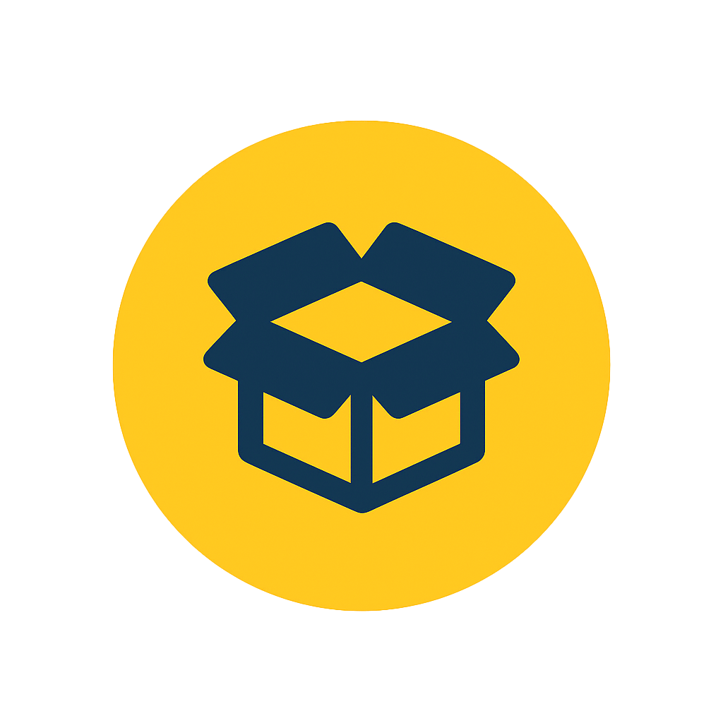 Icon Gesamtwert – Paket/Box auf gelbem Kreis, Vorlagen-Paket (Visibee)