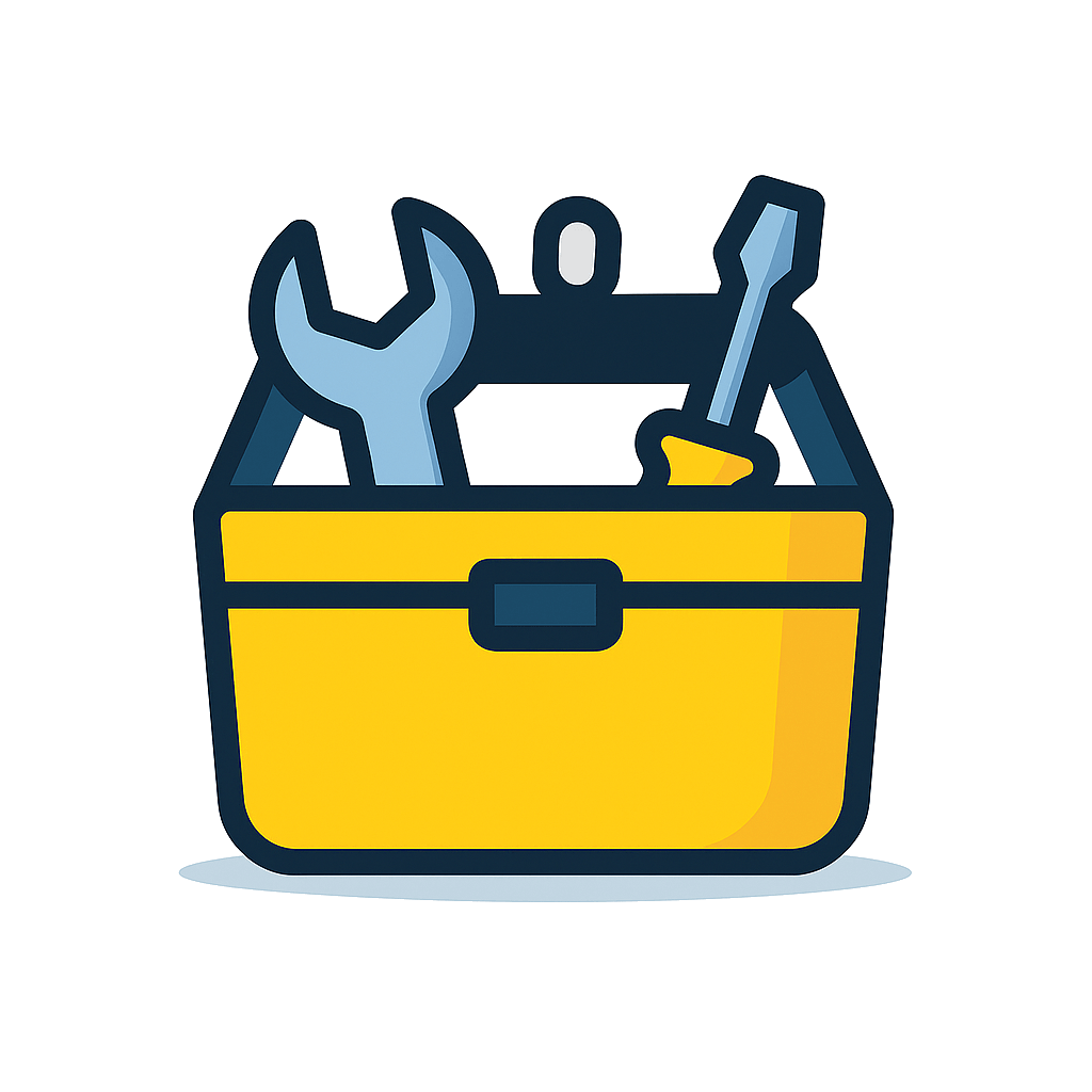 Gelber Werkzeugkasten als Symbol für praxisnahe Marketinglösungen speziell für den Alltag kleiner Betriebe