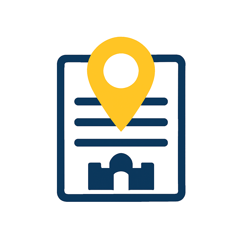 Illustration mit Standort-Symbol auf Formular – Fokus auf lokale Dienstleister wie Handwerk, Friseur & Werkstatt
