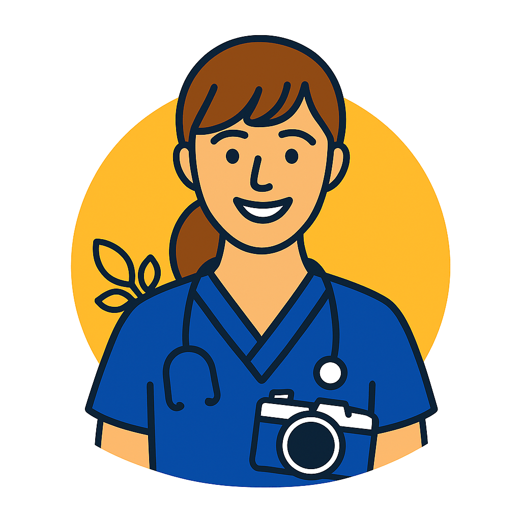 Freundliche Zahnärztin mit Kamera und Stethoskop – repräsentiert eine echte Visibee-Kundin aus Frankfurt