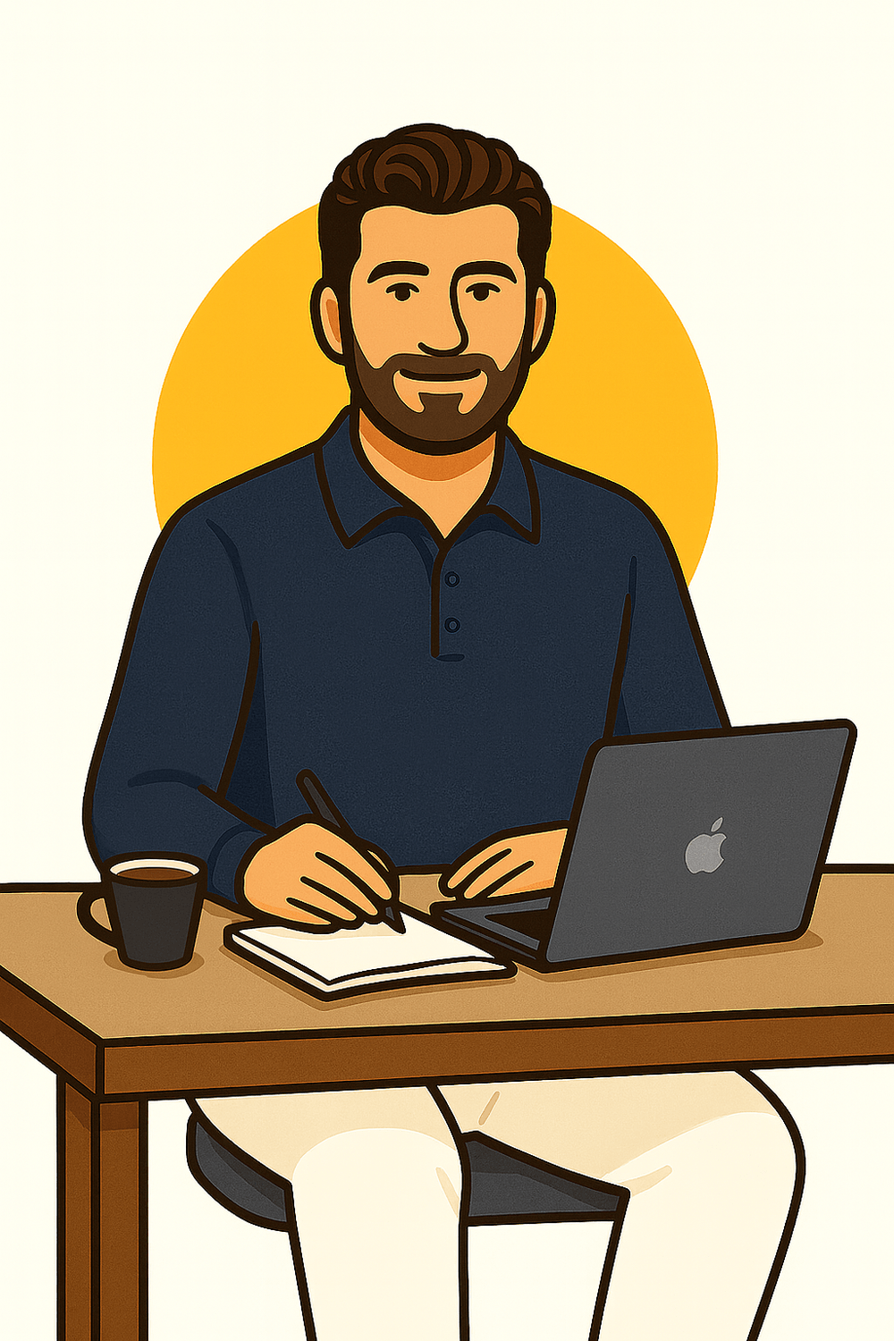 Moritz Kemmerer sitzt am Schreibtisch mit Laptop und Notizbuch – Gründer von Visibee beim Arbeiten an neuen Marketinglösungen