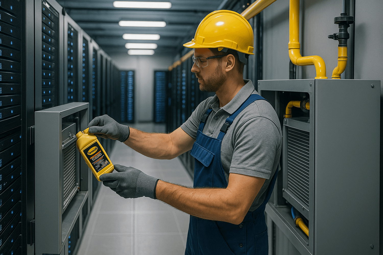 tecnico-aplicando-rislone-cooling-system-treatment-data-center