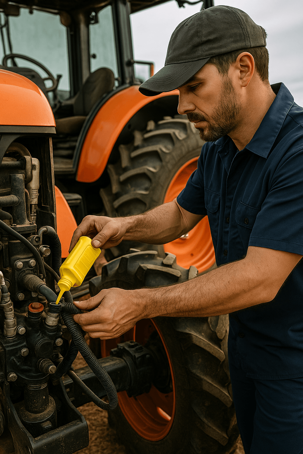 tecnico-aplicando-rislone-power-steering-stop-leak-tractor