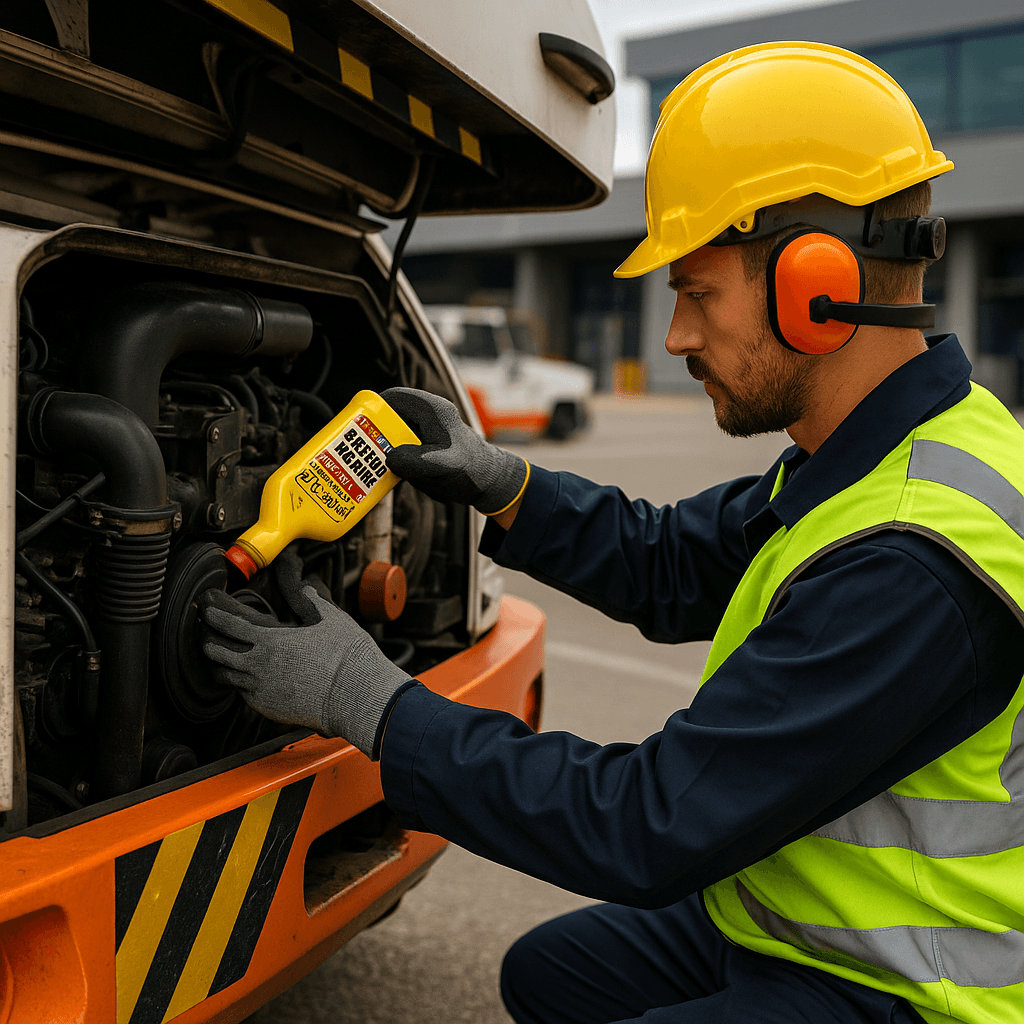 tecnico-aplicando-rislone-airport-ground-equipment-treatment