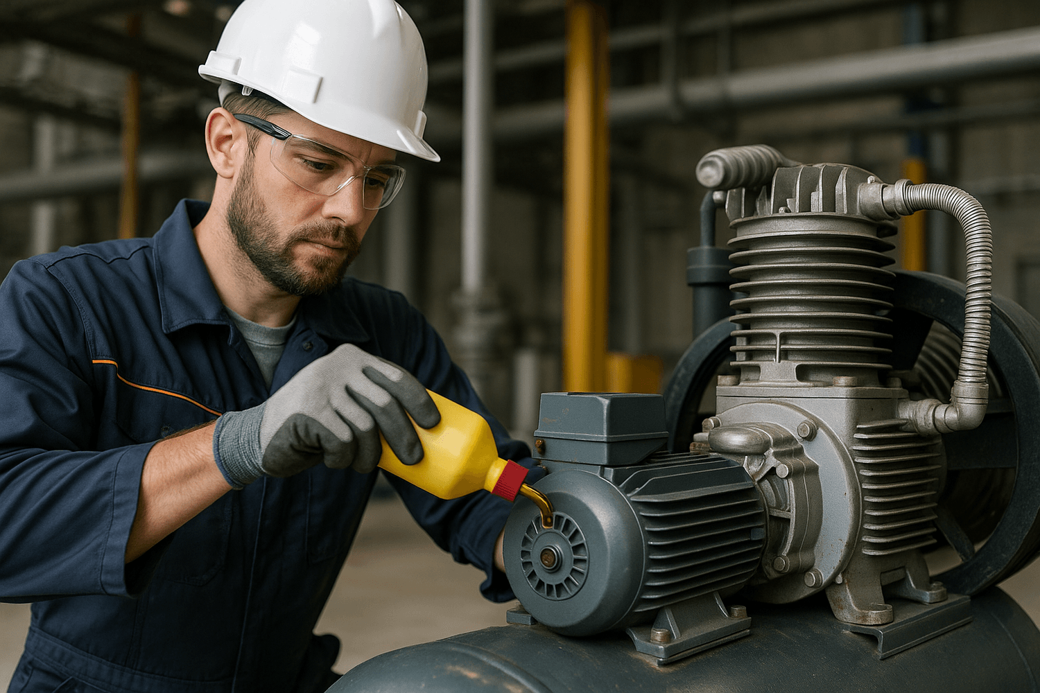 tecnico-aplicando-rislone-compression-booster-compresor-industrial