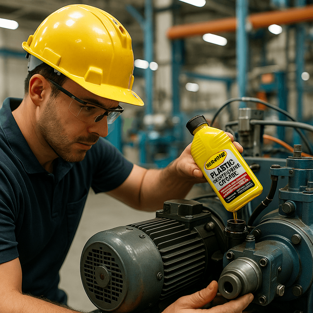 tecnico-aplicando-rislone-plastic-manufacturing-engine-motor-industria-plastica