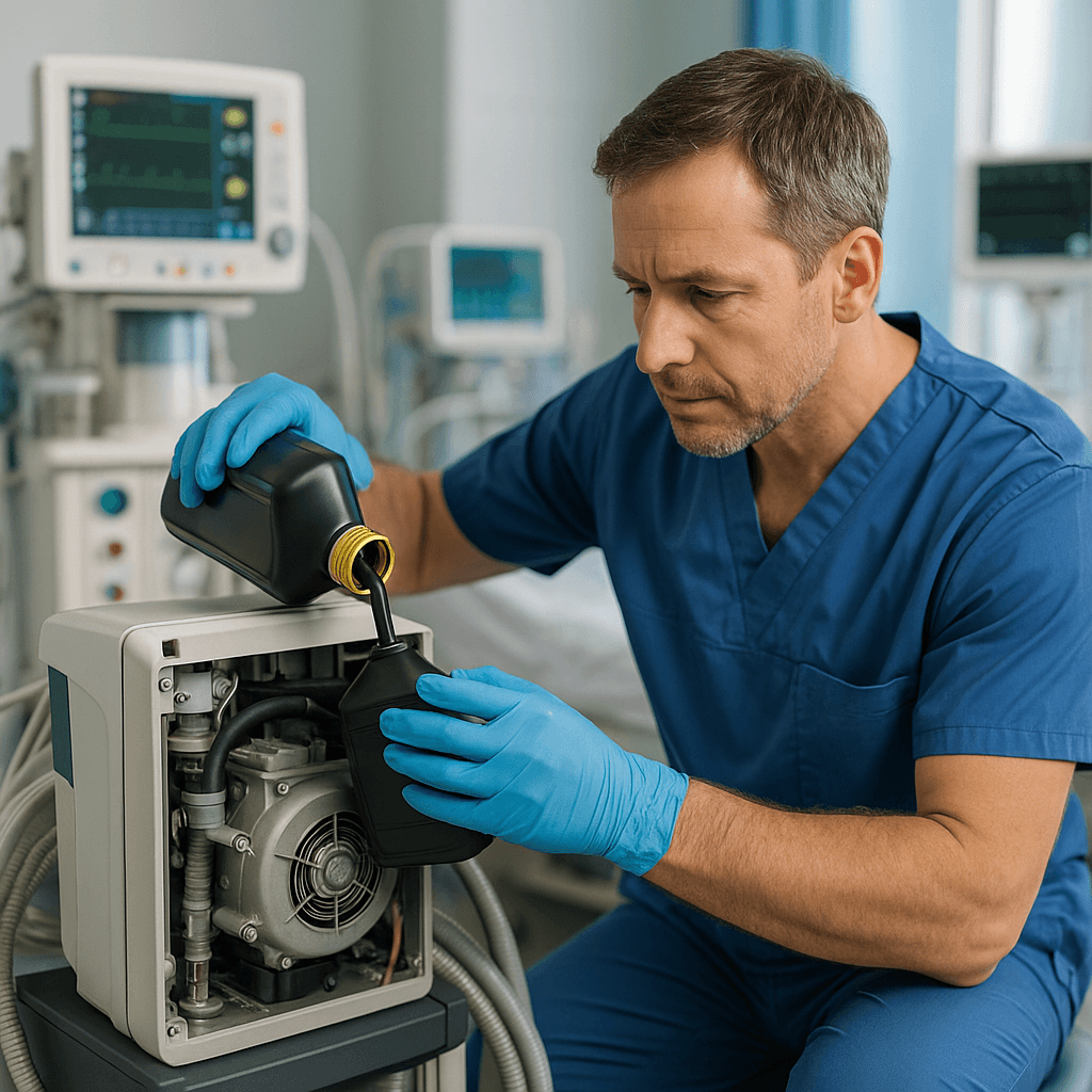 tecnico aplicando rislone medical equipment