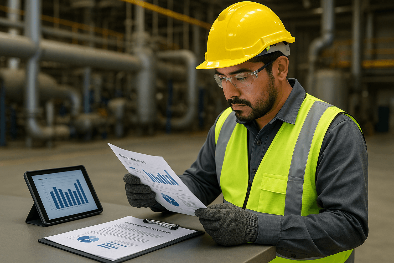 tecnico-industrial-ecuador-revisando-informes-mantenimiento