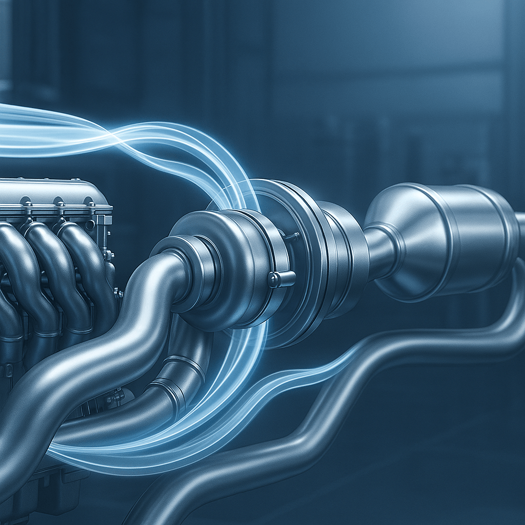 Sistema diésel con flujo de gases representado de forma limpia