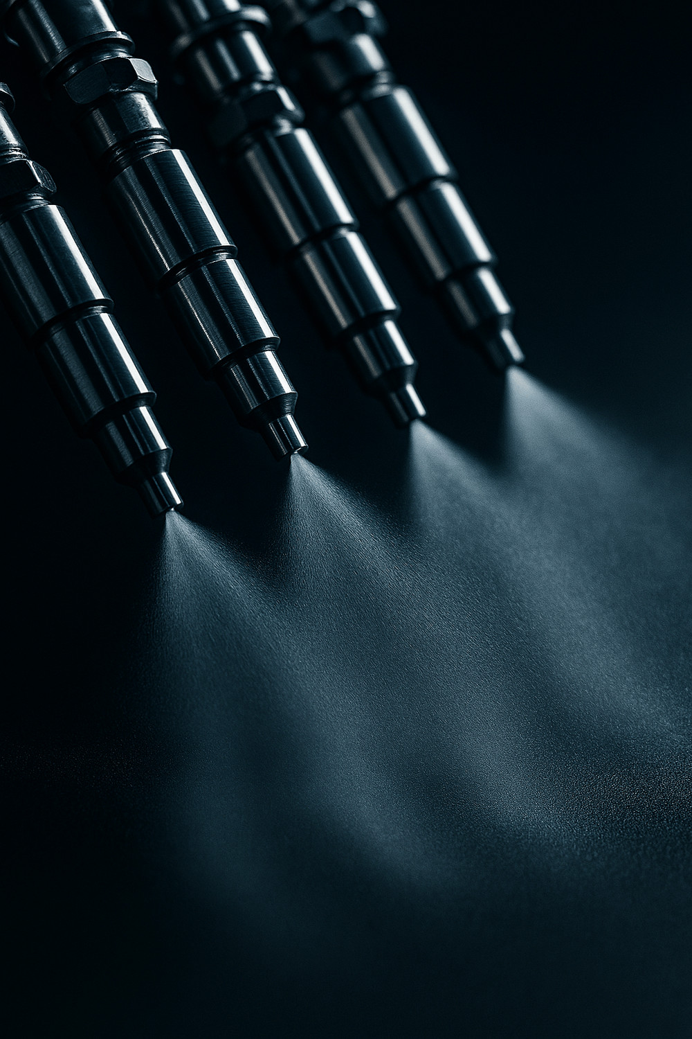 Inyectores diésel limpios pulverizando mezcla fina