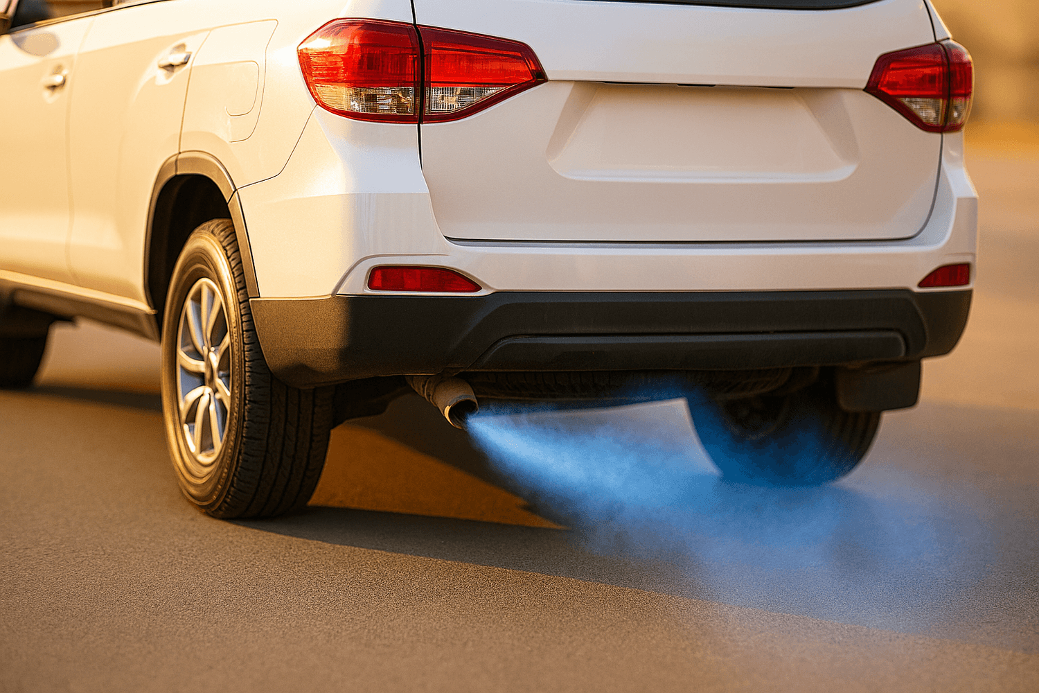 Vehículo diésel acelerando con humo limpio