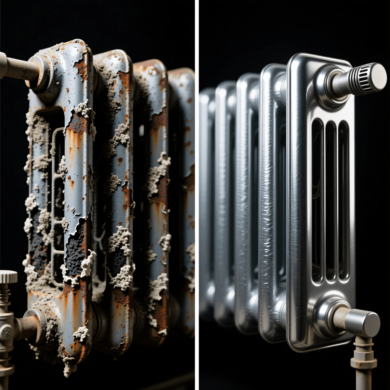 Radiador sucio vs radiador limpio (comparación visual)